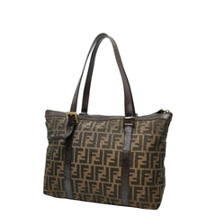 フェンディ ズッカ ハンドバッグ トートバッグ ブラウン キャンバス レザー レディース FENDI 【中古】
