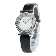 ティファニー アトラス ベルト(社外品) 腕時計 クオーツ ホワイト文字盤 ステンレススチール レザー レディース TIFFANY&Co. 【中古】