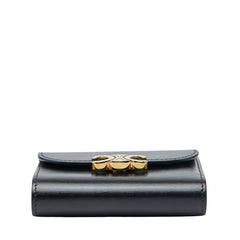セリーヌ トリオンフ スモール フラップウォレット 三つ折り財布 コンパクトウォレット ブラック レザー レディース CELINE 【中古】