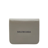 バレンシアガ ロゴ 二つ折り財布 コンパクトウォレット 594216 グレー レザー レディース BALENCIAGA 【中古】