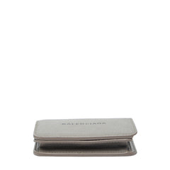 バレンシアガ ロゴ 二つ折り財布 コンパクトウォレット 594216 グレー レザー レディース BALENCIAGA 【中古】