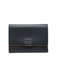 ロエベ アナグラム 三つ折り財布 コンパクトウォレット ブラック レザー レディース LOEWE 【中古】