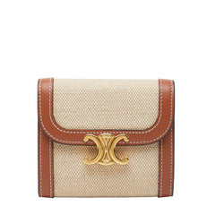 セリーヌ トリオンフ 三つ折り財布 ベージュ ブラウン キャンバス レザー レディース CELINE 【中古】