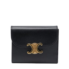 セリーヌ トリオンフ 三つ折り財布 ブラック レザー レディース CELINE 【中古】