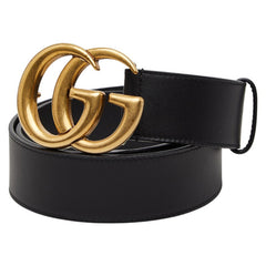 グッチ GGマーモント ダブルG ベルト サイズ75/30 400593 ブラック レザー レディース GUCCI 【中古】