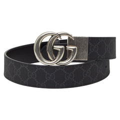 グッチ GGスプリーム GGマーモント ベルト サイズ:75/30 627055 ブラック グレー PVC レザー レディース GUCCI 【中古】