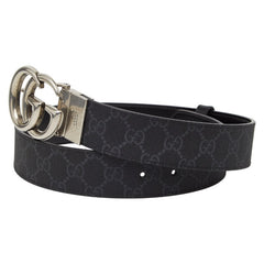 グッチ GGスプリーム GGマーモント ベルト サイズ:75/30 627055 ブラック グレー PVC レザー レディース GUCCI 【中古】