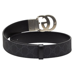 グッチ GGスプリーム GGマーモント ベルト サイズ:75/30 627055 ブラック グレー PVC レザー レディース GUCCI 【中古】