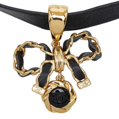 シャネル ココマーク リボン モチーフ チョーカー ゴールド ブラック メッキ レザー レディース CHANEL 【中古】