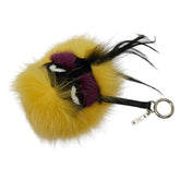 フェンディ モンスター バッグチャーム キーホルダー イエロー ブラック ファー レザー レディース FENDI 【中古】