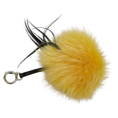 フェンディ モンスター バッグチャーム キーホルダー イエロー ブラック ファー レザー レディース FENDI 【中古】