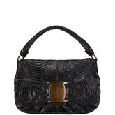 サルヴァトーレフェラガモ パイソン ロゴ ヴァラリボン ハンドバッグ ブラック レザー レディース Salvatore Ferragamo 【中古】