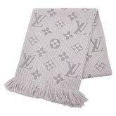 ルイ ヴィトン エシャルプ ロゴマニア マフラー M74742 グレー グリペルル ウール シルク レディース LOUIS VUITTON 【中古】