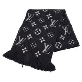 ルイ ヴィトン エシャルプ ロゴマニア シャイン マフラー M75833 ノワール ブラック ウール シルク レディース LOUIS VUITTON 【中古】