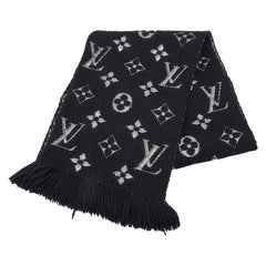 ルイ ヴィトン エシャルプ ロゴマニア シャイン マフラー M75833 ノワール ブラック ウール シルク レディース LOUIS VUITTON 【中古】