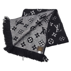 ルイ ヴィトン エシャルプ ロゴマニア シャイン マフラー M75833 ノワール ブラック ウール シルク レディース LOUIS VUITTON 【中古】