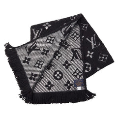 ルイ ヴィトン エシャルプ ロゴマニア シャイン マフラー M75833 ノワール ブラック ウール シルク レディース LOUIS VUITTON 【中古】