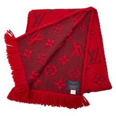 ルイ ヴィトン モノグラム エシャルプ ロゴマニア マフラー M72432 レッド ウール シルク レディース LOUIS VUITTON 【中古】
