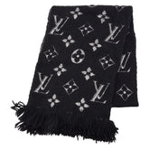 ルイ ヴィトン エシャルプ ロゴマニア シャイン マフラー M75833 ノワール ブラック ウール シルク レディース LOUIS VUITTON 【中古】