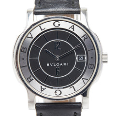 ブルガリ ソロテンポ 腕時計 ST35S クオーツ ブラック文字盤 ステンレススチール レザー メンズ BVLGARI 【中古】