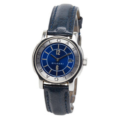 ブルガリ ソロテンポ 腕時計 ST29S スイス製クオーツ ネイビー文字盤 ステンレススチール レザー レディース BVLGARI 【中古】