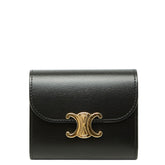 セリーヌ トリオンフ 三つ折り財布 スモールフラップウォレット ブラック レザー レディース CELINE 【中古】