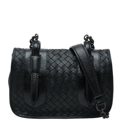 ボッテガヴェネタ イントレチャート チェーン ショルダーバッグ ブラック レザー リザード レディース BOTTEGAVENETA 【中古】