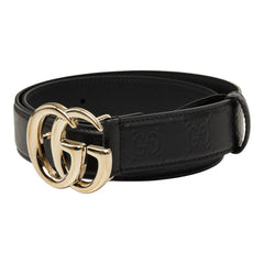グッチ ダブルG バックル ベルト 75/30 625839 ブラック レザー レディース GUCCI 【中古】