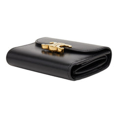 セリーヌ トリオンフ コンパクトウォレット 三つ折り財布 ブラック レザー レディース CELINE 【中古】