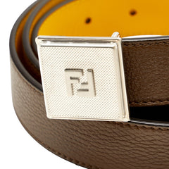 フェンディ FFロゴ リバーシブル ベルト ブラウン イエロー レザー メンズ FENDI 【中古】