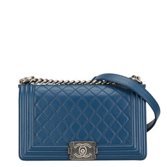 シャネル マトラッセ25 ボーイシャネル チェーン ショルダーバッグ ブルー レザー レディース CHANEL 【中古】