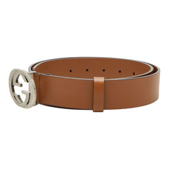 グッチ インターロッキングG ベルト 85・34 GGバックル 546389 ブラウン レザー メンズ GUCCI 【中古】