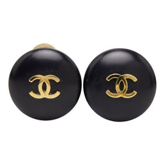シャネル ココマーク ヴィンテージ イヤリング 95P ブラック ゴールド メッキ レディース CHANEL 中古