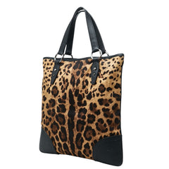 ドルチェアンドガッバーナ レオパード ヒョウ柄 トートバッグ ブラック ベージュ系 レザー キャンバス レディース DOLCE&GABBANA 中古