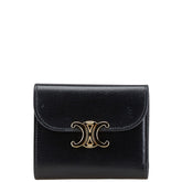 セリーヌ トリオンフ 三つ折り財布 スモールウォレット ブラック シャイニーカーフスキン レディース CELINE 【中古】