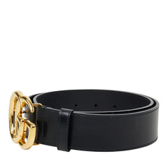 グッチ GGマーモント ダブルG シャイニーバックル ワイド ベルト 406831 ゴールド ブラック レザー メンズ GUCCI 中古