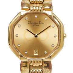 ディオール デポーズ オクタゴン 腕時計 45.154 クオーツ ゴールド文字盤 メッキ メンズ Dior 中古