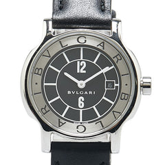 ブルガリ ソロテンポ 腕時計 ST29S クオーツ ブラック文字盤 ステンレススチール レザー レディース BVLGARI 【中古】
