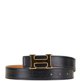 エルメス Hバックル コンスタンス ベルト 65 ブラック ボックスカーフ メッキ レディース HERMES 【中古】