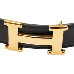 エルメス Hバックル コンスタンス ベルト 65 ブラック ボックスカーフ メッキ レディース HERMES 【中古】