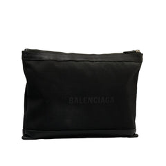 バレンシアガ ネイビークリップL セカンドバッグ クラッチバッグ 373840 ブラック キャンバス レザー レディース BALENCIAGA 【中古】