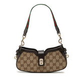 グッチ GGキャンバス ムーンサイド ハンドバッグ ワンショルダー 786015 ベージュ ブラウン キャンバス レザー レディース GUCCI 中古