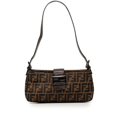 フェンディ ズッカ マンマバケット ワンショルダーバッグ ハンドバッグ ブラウン キャンバス レザー レディース FENDI 【中古】