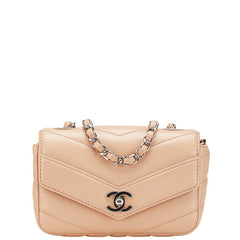 シャネル シェブロン ココマーク チェーン ショルダーバッグ ベージュ シルバー キャビアスキン レディース CHANEL 【中古】