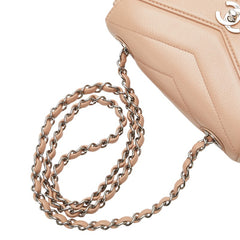 シャネル シェブロン ココマーク チェーン ショルダーバッグ ベージュ シルバー キャビアスキン レディース CHANEL 【中古】