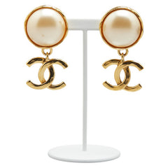 シャネル ヴィンテージ ココマーク イヤリング スイング ゴールド メッキ フェイクパール レディース CHANEL 【中古】