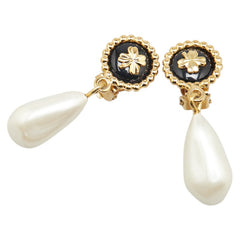 シャネル ラウンド クローバー フェイクパール イヤリング ゴールド ブラック メッキ レディース CHANEL 【中古】