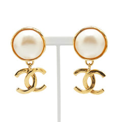 シャネル ヴィンテージ ココマーク スイング イヤリング ゴールド メッキ フェイクパール レディース CHANEL 【中古】
