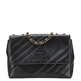 シャネル ココマーク バイアスステッチ チェーン ショルダーバッグ ブラック キャビアスキン レディース CHANEL 【中古】