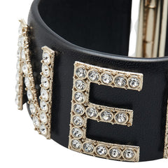 シャネル ロゴ ラインストーン バングル ブラック ラムスキン メタル レディース CHANEL 【中古】
